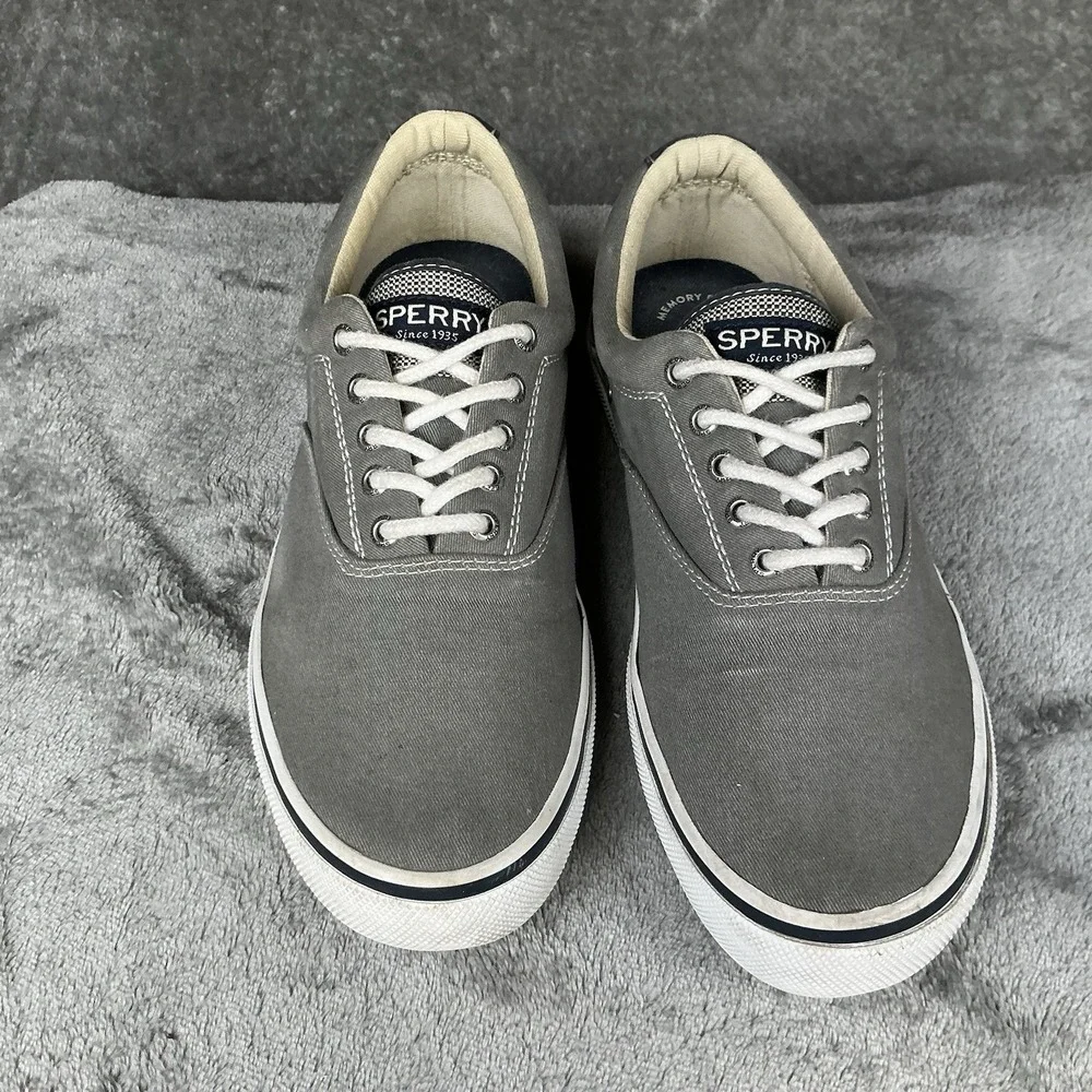 Sperry Top-Sider Halyard Boat Shoes Mens 9M Gray Canvas Memory Foam Nautical